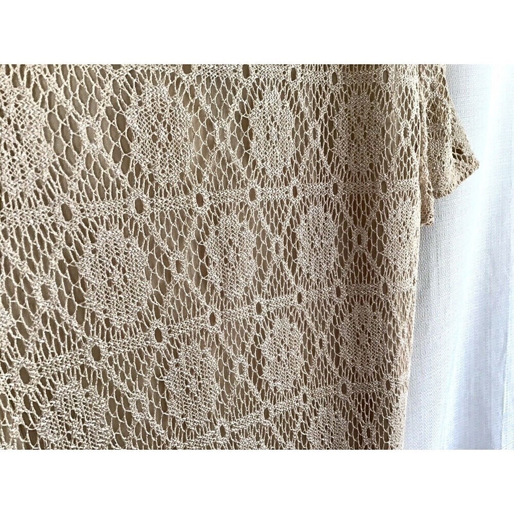 Vintage Crochet Lace Champagne Gown Retro Wedding - Picture 10 of 16